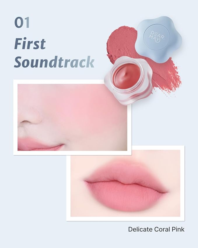 DEARMAY Pure Falling Mood Lip Pot No. 01 Firtst Soundtrack 0.23 Oz. Vegan Lip Stain Lip & Cheek Multi-Use Tint With Hydrating Formula for Smooth Soft Blend Without Dryness or Fine Lines, Korean Makeup-Velvo Beauty