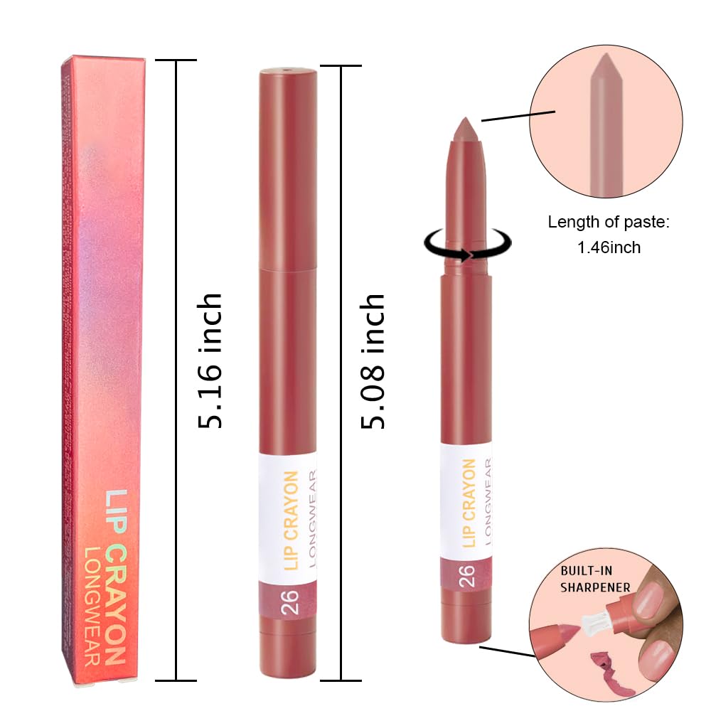 BINGBRUSH Lip Crayons Matte Longwear Lipstick Pack Set,Moisture Smooth Lipliner With Built-in Sharpener Ultimate Super Stay Ink Lip Crayon for Makeup- Waterproof Velvet Lipgloss Lip Stain(26#Salmon)-Velvo Beauty