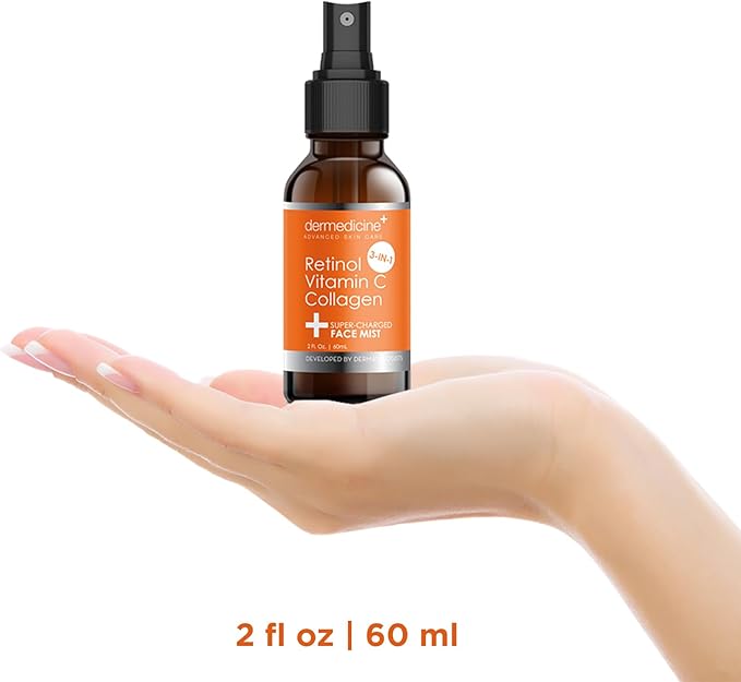 3 in 1 Super-Charged Anti-Aging Face Mist w/Retinol, Vitamin C + Collagen | Hydrates, Refreshes & Brightens for a More Glowing Complexion | 2 fl oz, 60 ml-Velvo Beauty