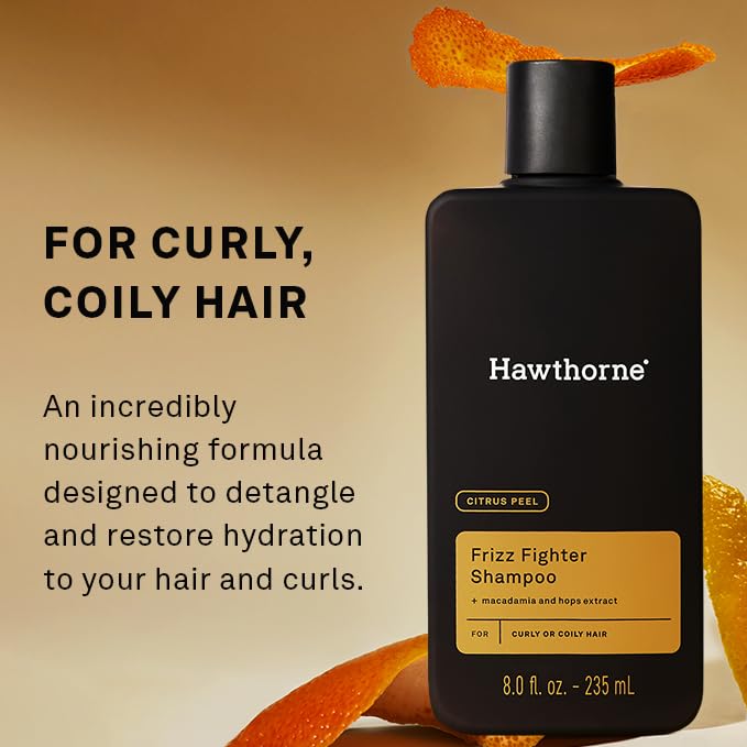 Hawthorne Frizz Fighter Shampoo for Curly Hair with Shea Butter, Macadamia, and Coconut Oil. Hydrate Hair and Tame Frizz. Sulfate Free, Paraben Free. 8 Fl. Oz. 2-Pack.-Velvo Beauty