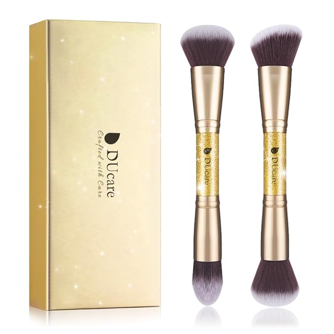 DUcare Makeup Brushes Duo End Foundation Powder Buffer and Contour Brush Synthetic Cosmetic Tools 2Pcs-Velvo Beauty