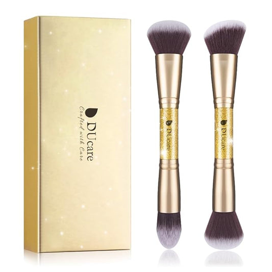 DUcare Makeup Brushes Duo End Foundation Powder Buffer and Contour Brush Synthetic Cosmetic Tools 2Pcs-Velvo Beauty