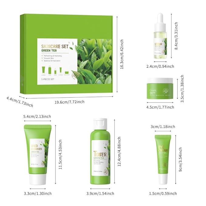 Skin Care Set, Green Tea Skin Care Sets & Kits, Skin Care for Teenage Girls Gift Set with Cleanser, Toner, Serum, Eye Cream, Facial Cream, Facial Skin Care Sets & Kits for Teenage Girls Women-Velvo Beauty
