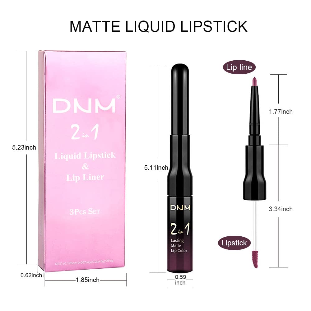 evpct 3Pcs Dark Red Purple Plum Matte Liquid Lipstick and Lip Liner Set for Women Matte Burgundy Lip Tint Stain Long Lasting Waterproof, Black Cherry Blood Red Mauve Brown Gothic Goth Lipsticks Makeup-Velvo Beauty