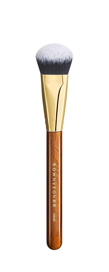 Desert Oak Series Angled Dome Cream Blush Brush - Medium Nylon Bristles for Flawless Cream/Liquid Blush Application, Seamless Stippling & Blending, Bubinga Handle & Brass Ferrule (CM 183)-Velvo Beauty