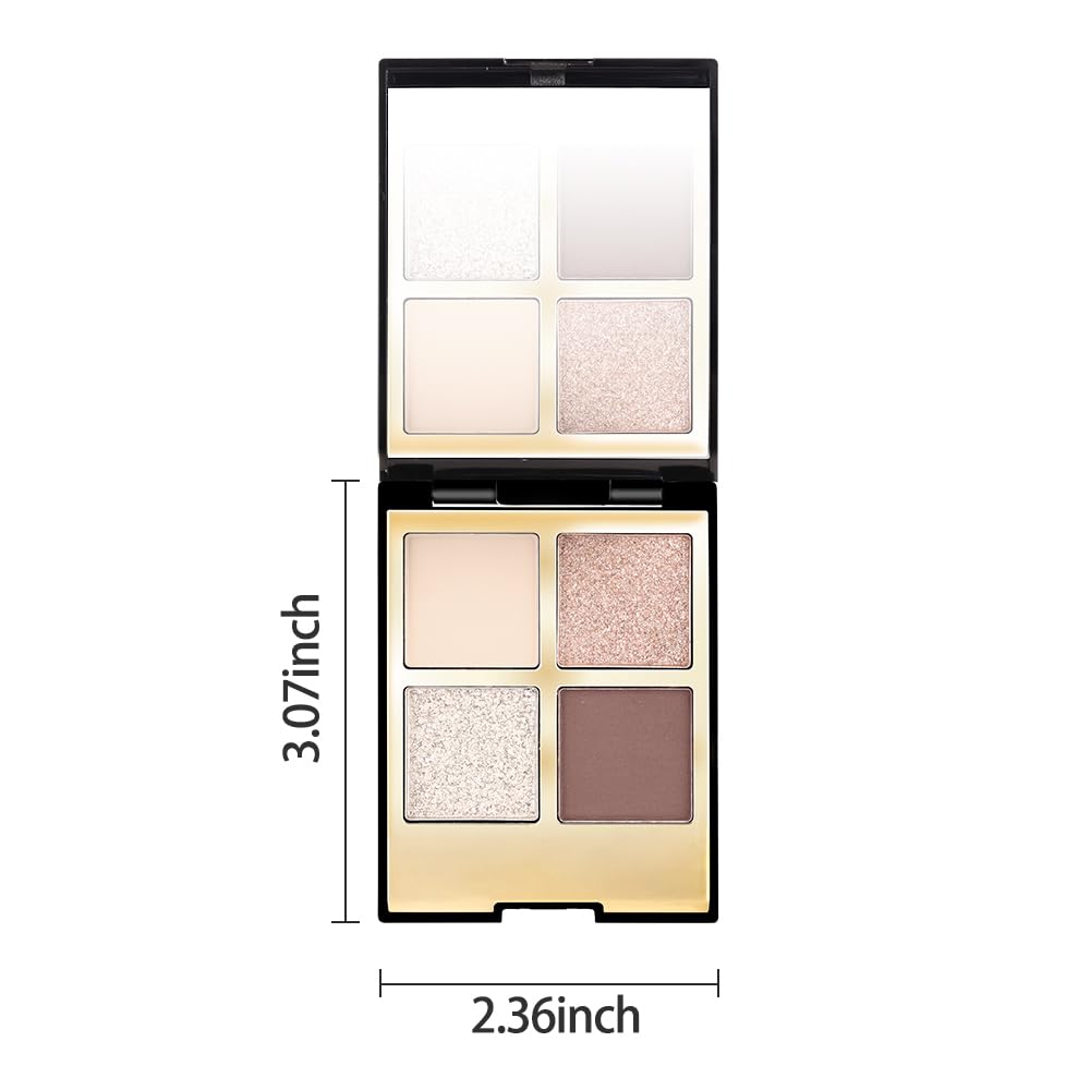 4 Colors Eyeshadow Makeup Palette,Nude Rose Gold Brown Natural Neutral Nude Eye Shadow Palette with Mirror,Long Lasting Naturing-Looking,Waterproof,Travel Size-Velvo Beauty