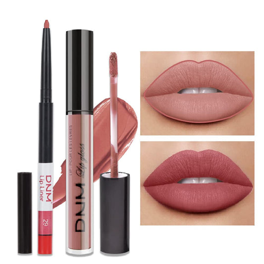 evpct 2Pcs Antique Rose Matte Lip Liner and Lipstick Pencil Makeup Set Brown Liquid Lipstick Lip gloss Stain Set Long Lasting Waterproof labiales mate 24 horas originales matte larga duracion 24 29#-Velvo Beauty
