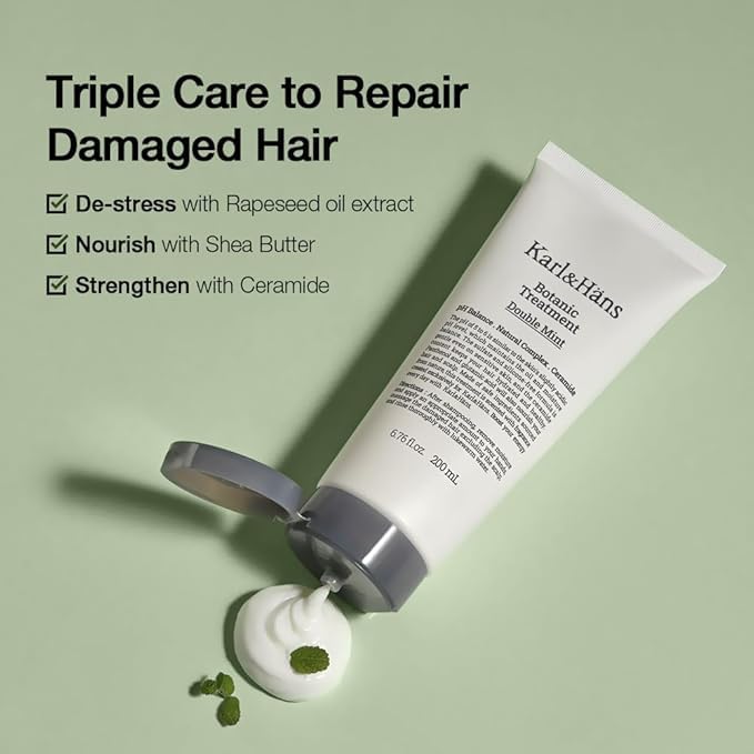 Karl&Hans Botanic Double Mint Conditioner Hair Treatment -Organic, Silicone-Free, Revitalizing Care for Frizzy Hair with Ceramide & Natural Extracts for All Hair Types, 6.76 fl oz-Velvo Beauty