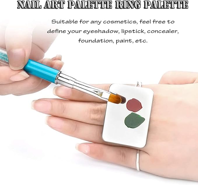 AKOAK 2 Pcs Stainless Steel Square Palette Mini Ring Makeup Palette Nail Blur Painting Tools DIY Nail Art can be Used for Eye Shadow Eyelash Pigment Mix-Velvo Beauty