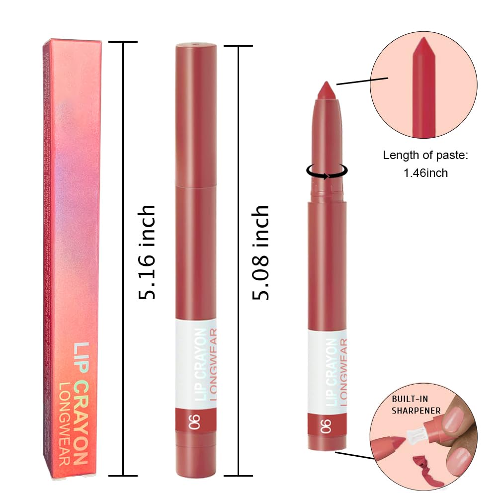 BINGBRUSH Lip Crayons Matte Longwear Lipstick Pack Set,Moisture Smooth Lipliner With Built-in Sharpener Ultimate Super Stay Ink Lip Crayon for Makeup,Waterproof Velvet Lipgloss Lip Stain (6#Red Brown)-Velvo Beauty