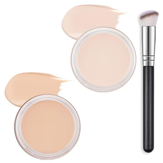 Kaely 2Pcs Pot Concealer Full Coverage Set,under Eye Brightener Concealer for Conceals Dark Circles,Waterproof Foundation Face Makeup Brush Kit,Color Correcting Concealer,01+02-Velvo Beauty