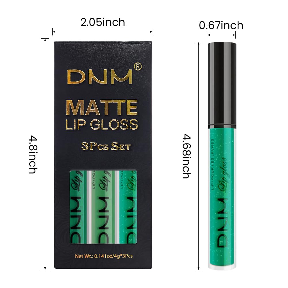 evpct 3Pcs Dark Pale Teal Forest Emerald Green Matte Glitter Shimmer Shiny Liquid Lipstick Lip Stain Sets for Women Matte+Lipstick Long Lasting Waterproof 24 hr Magic Lipstick 24 Hours original-Velvo Beauty