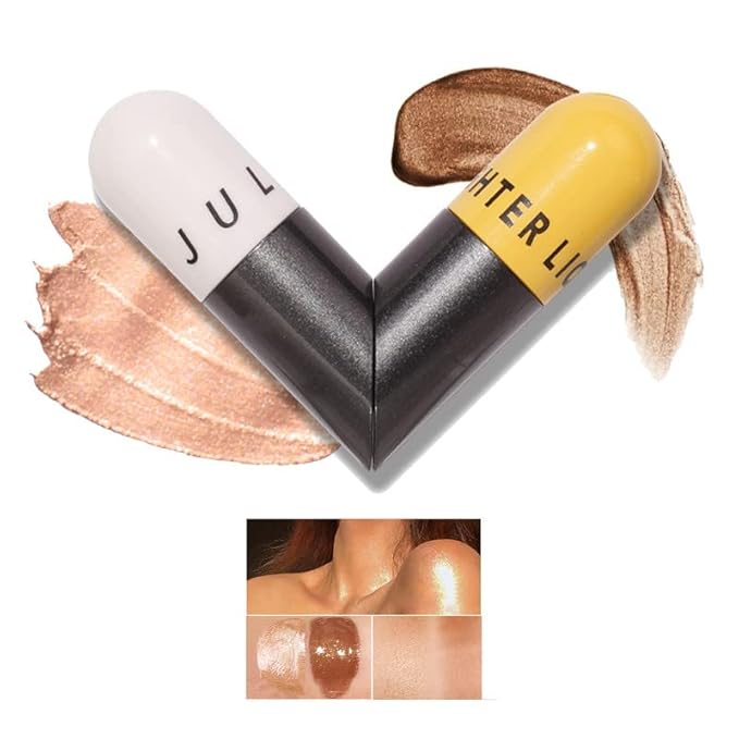 AKARY Liquid Highlighter Makeup for Face Body, Contour Foundation Illuminator Boom Stick, Two-color Highlight Shade Longwear Shimmer Glow Makeup, Valentine's Day gift (04 Champagne Gold + Warm Brown)-Velvo Beauty