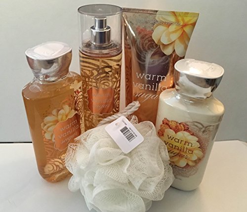 Warm Vanilla Sugar Deluxe 5 Piece Bundle Gift Set Full, Size Cream, Lotion, Shower Gel, Fragrance Mist & Shower Sponge (packaging may vary).-Velvo Beauty