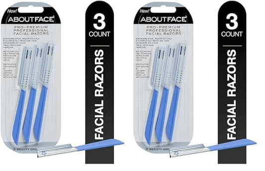 About Face Pro-Premium Facial Razors - 3 Beauty Groomers for Hair Removal, Ideal for Shaving, Exfoliating, Dermaplaning and Brow Shaping, Japanese Stainless Steel Gently Removes Facial Hair-Velvo Beauty