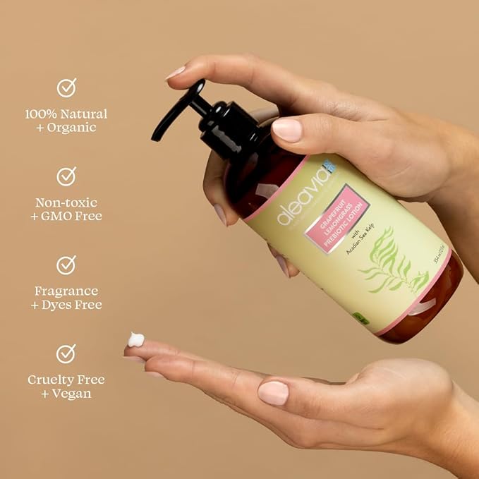 Aleavia Grapefruit Lemongrass Prebiotic Body Lotion – Lightly Scented, All-Natural Moisturizing Body Lotion with Organic Essential Oils – 12 Oz-Velvo Beauty