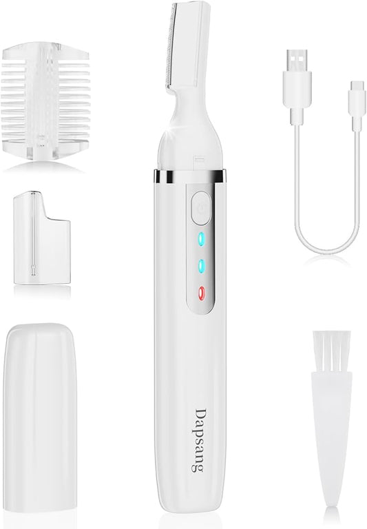 Eyebrow Trimmer, Electric Eyebrow Razor for Women Men, Rechargeable Painless LED Light Facial Hair Shaver Remover with Rinseable Blade for Face Lips Neck Leg-Velvo Beauty