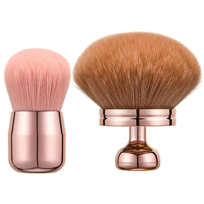 Extra Large Kabuki Brush Set for Body and Face, for blush, loose powder manicure multi-functional and tanning, Gift for women with Velvet Bag(RoseGold 2pcs)-Velvo Beauty