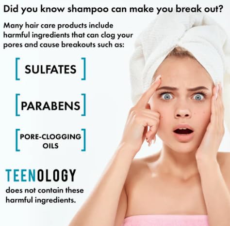 Teenology Shampoo for Teens, For Clear Skin and Healthy Hair, Natural Botanical Extracts, 16 oz. (Vanilla Almond)-Velvo Beauty