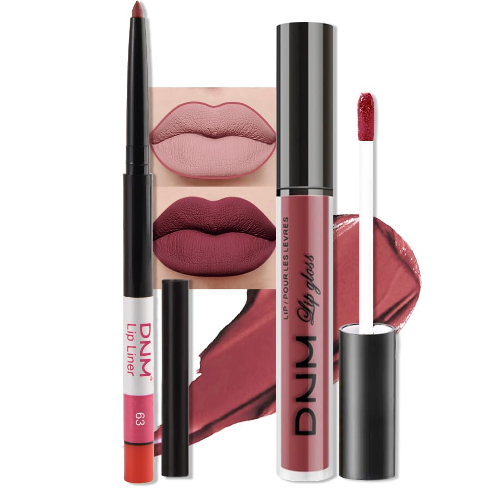 evpct 2Pcs Burgundy Red Matte Lip Liner Lipstick Combo Set for Women, Burgundy Lip Combo Set Liquid Lips Gloss Lipliner Stains Set Long Lasting Waterproof, Lips Makeup 24 Hours labiales originale-Velvo Beauty