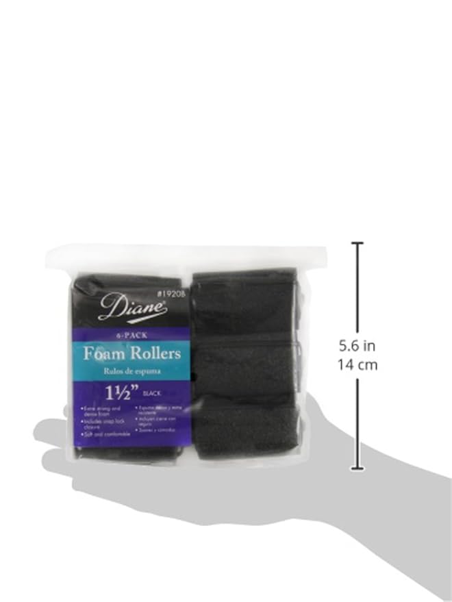 Diane Foam Rollers, Black, 1.5", 6/bag-Velvo Beauty