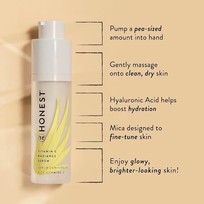 Honest Beauty Vitamin C Radiance Brightening Serum | Improves Skin Tone + Complexion | Vitamin C, Pearl, Hyaluronic Acid | EWG Verified + Cruelty Free | 1 fl oz-Velvo Beauty