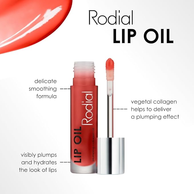 Rodial Plumping Collagen Lip Oil Sugar Coral 0.13fl.oz, Vegan Collagen-Infused Lip Oil with Macadamia and Jojoba Oil, Deep Hydration for Fuller-Looking Pout, Ultra-Nourishing Formula for Silky Lips-Velvo Beauty