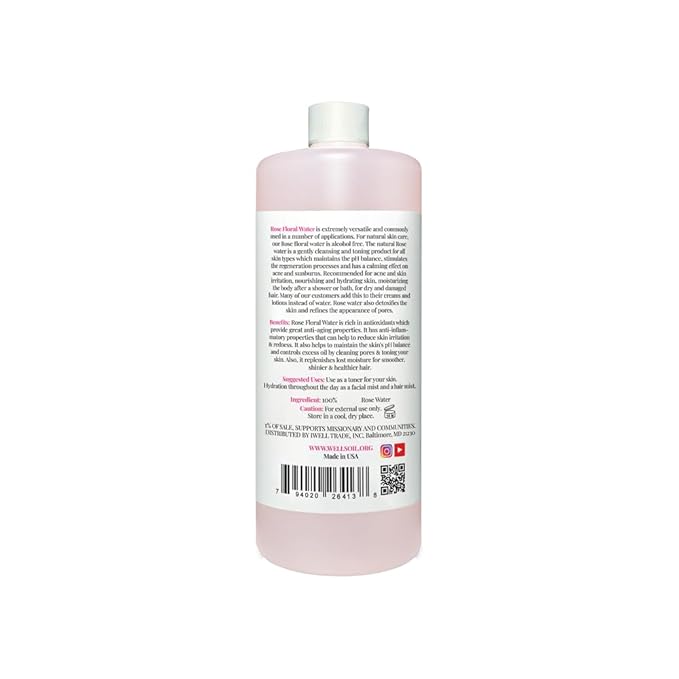 Well's Oil Rosewater Mist Spray (32 Fl oz) – Hydrates, Soothes & Refreshes | 100% Natural | No Chemical | for All Skin and Hair Types-Velvo Beauty