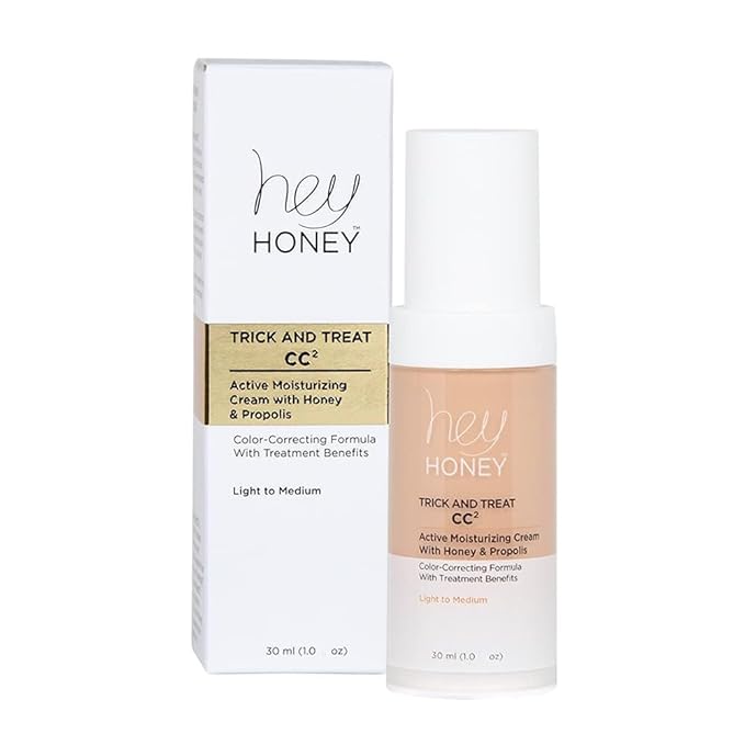Hey Honey Trick and Treat CC Cream SPF 46 | Active Moisturizing Color Correcting Cream with Honey & Propolis | Best Cover For Rosacea, Skin Redness & Mature Skin | Cruelty-Free | 1 oz (Light-Medium)-Velvo Beauty
