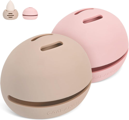 2Pcs Makeup Sponge Holder Silicone Beauty Sponge Holder Makeup Blender Case for Travel 2 in 1 Stand Storage For Quick Drying Khaki+Pink-Velvo Beauty