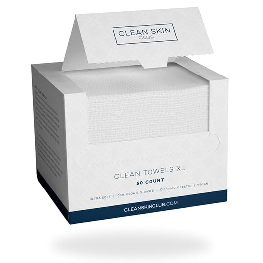 Clean Skin Club Clean Towels XL™, USDA Certified 100% Biobased Dermatologist Approved Face Towel, Disposable Makeup Remover Dry Wipes, Facial Wash (4 pack)-Velvo Beauty