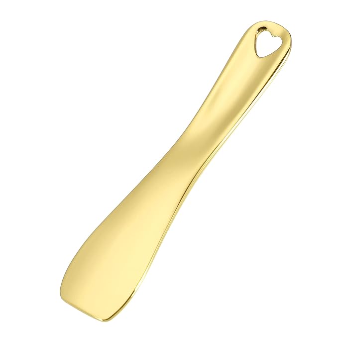 VOCOSTE 3 Pcs Makeup Spatula Mini Spoon, Eye Cream Massage Sticks Beauty Scoop, for Facial Cosmetic Face Cream, Zinc Alloy Heart Shape 2.36"x0.49", Gold Tone-Velvo Beauty