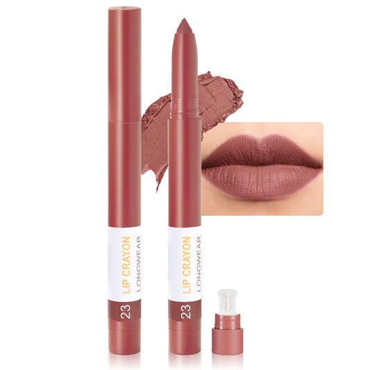 BINGBRUSH Lip Crayons Matte Longwear Lipstick Pack Set,Moisture Smooth Lipliner With Built-in Sharpener Ultimate Super Stay Ink Lip Crayon for Makeup- Waterproof Velvet Lipgloss Lip Stain(23#Brown)-Velvo Beauty