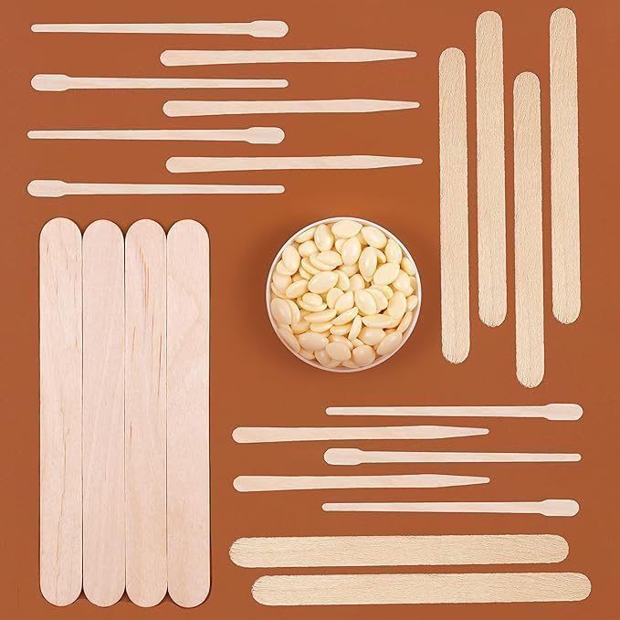 Mibly 4 Style Assorted Wooden Wax Sticks for Body Legs Face and Small Medium Large Sizes Eyebrow Waxing Applicator Spatulas for Hair Removal or Wood Craft Sticks (Pack of 800)-Velvo Beauty