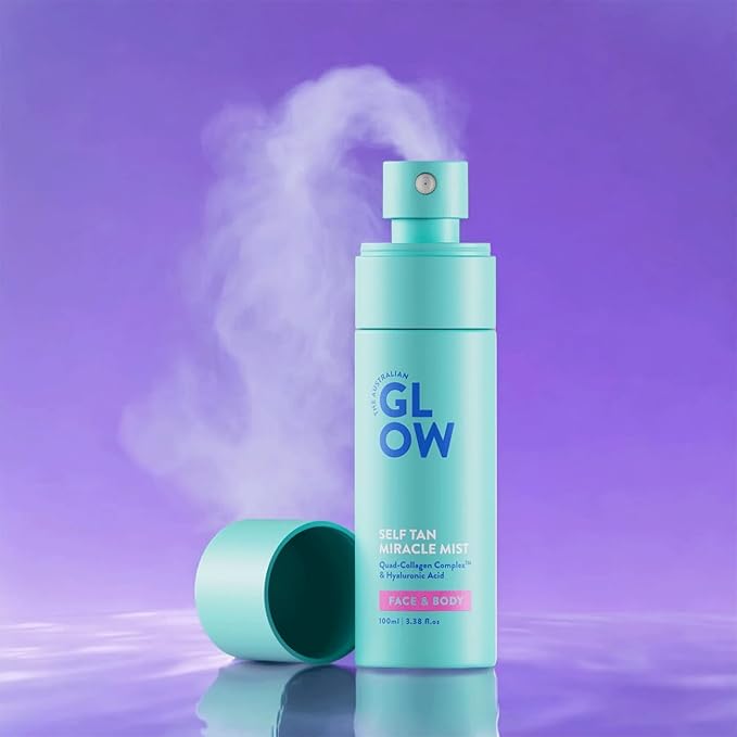 Australian Glow Miracle Mist, Self Tanner for Face & Body w/Quad-Collagen Complex & Hyaluronic Acid, 3.38 fl. oz / 100ml-Velvo Beauty