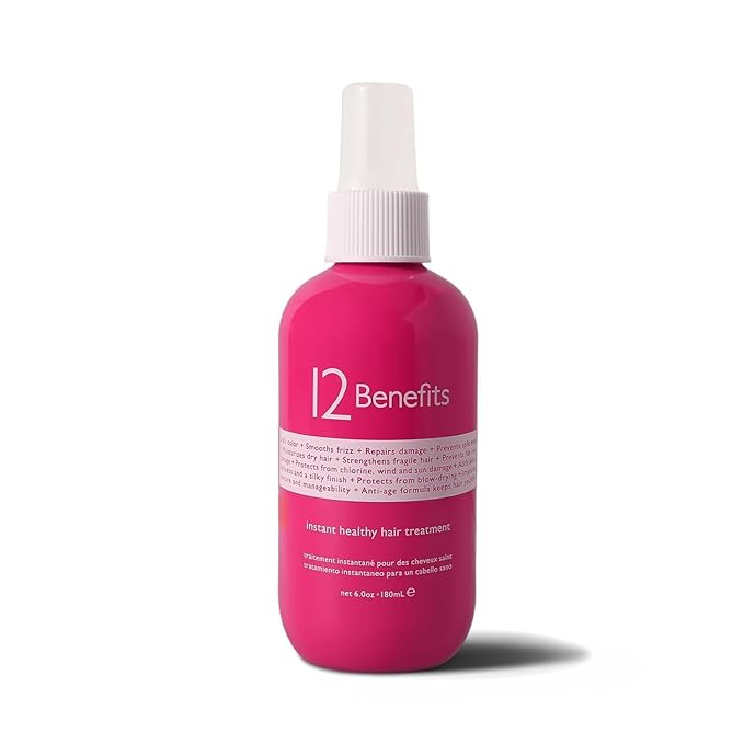 12 Benefits Leave-In Conditioner Spray – Instant Healthy Hair Treatment, Anti-Frizz, Detangles, Strengthens & Repairs, Heat Protection with Quaternium 39 & Silk Fibre Protein, 6 Fl Oz-Velvo Beauty