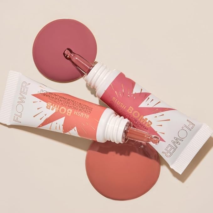 FLOWER Beauty By Drew Barrymore Liquid Blush Makeup Bomb Color Drops -Silky Lightweight Formula + Gel Cream Blush for Cheeks - Radiant + Glossy Finish - Buildable + Lightweight Formula - Cruelty-Free + Vegan (Pinched)-Velvo Beauty
