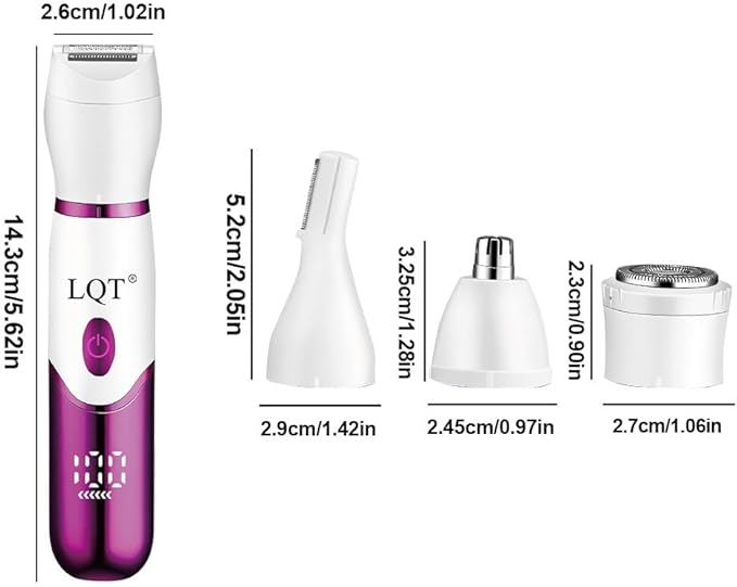 Electric Bikini Trimmer for Women,Led Power Display Removal for Body Nose Hair Trimmer Face Shavers Eyebrow Legs Armpit Bikini Area Pubic Underarms Rechargeable Portable 4 in 1 Womens Razors Set-Velvo Beauty