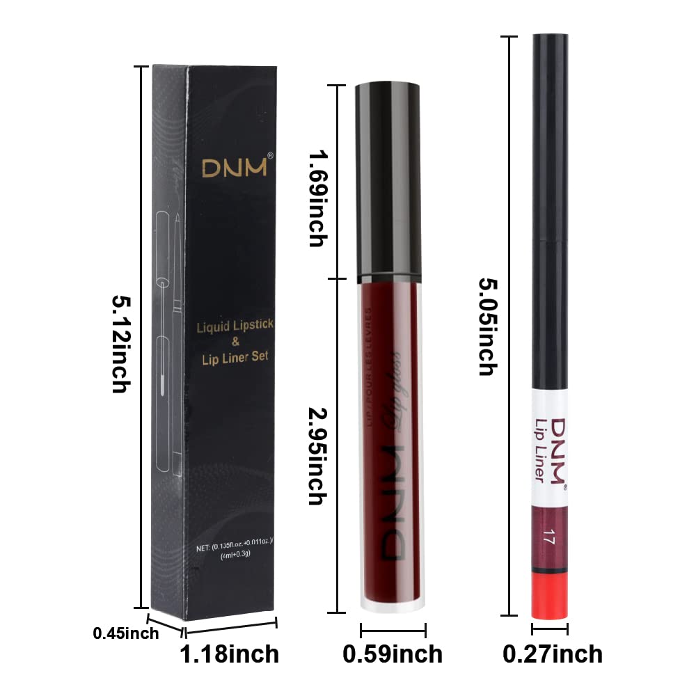 evpct 2Pcs Dark Deep Burgundy Red Matte Lipstick and Lip Liner Makeup Set for Women Dark Blood Red Liquid Matte Brown Lipstick Lip Liner Stain long lasting waterproof Permanent Lipsticks 24 hours 17#-Velvo Beauty