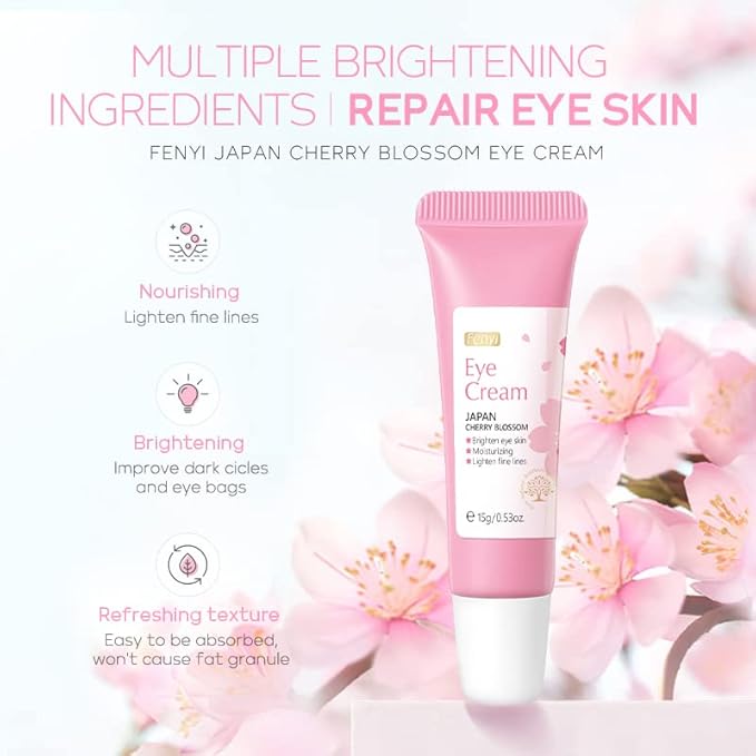 AKARY Cherry Blossom Eye Cream with Hyaluronic Acid, Lightweight Skincare Eye Cream for Dark Circles and Puffiness, Hydrating Under Eye Cream for All Skin Types, Cruelty-Free & Fragrance-Free-Velvo Beauty