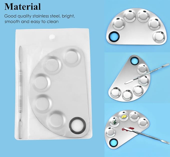 AKOAK Stainless Steel Beauty Palette, with Spatula Tool, Nail Art Makeup Palette, for Mixing Cosmetics/Nail Polish/Pigments-Velvo Beauty