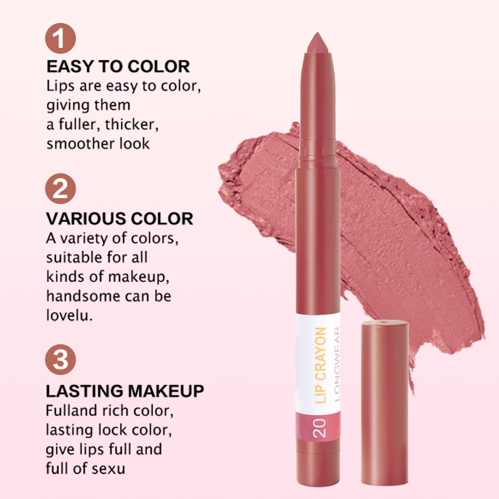 BINGBRUSH Lip Crayons Matte Longwear Lipstick Pack Set,Moisture Smooth Lipliner With Built-in Sharpener Ultimate Lip Crayon for Makeup- Waterproof Velvet Lipgloss Lip Stain(20#light coral)-Velvo Beauty