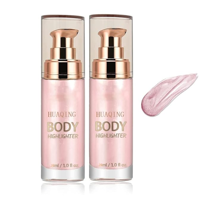 2 Pack Body Luminizer,Shimmer Body Highlighter Makeup Liquid Gloss Makeup for Glitte Face Body Gloss Cream.(104 Soft Yarn Pink)-Velvo Beauty