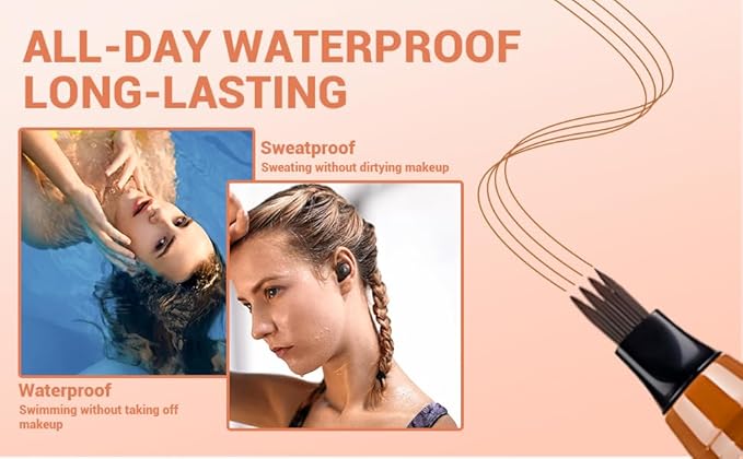 2025 New Magic Eyebrow Pencil, 3D Waterproof 4 Tipped Precise Brow Pen Microblading Eyebrow Pencil Contouring Pen Fine Stroke Microblading Creates Natural (Red Brown)-Velvo Beauty