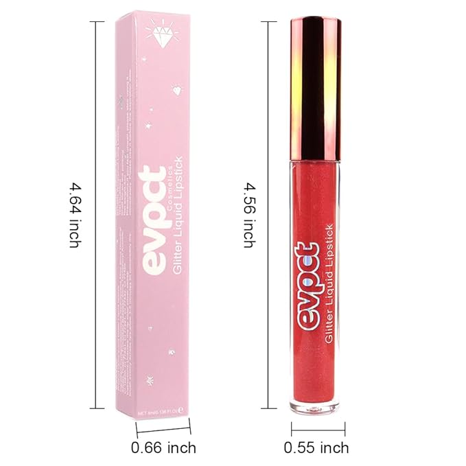 evpct 1Pcs Hot Bright Red Glitter Metallic Shimmer Diamond Lipstick Lip Gloss Stain Set for Women Long Lasting Waterproof, Dark Red Sparkle Glitter Matte long wear Liquid Lipstick Lip Makeup Kit-Velvo Beauty