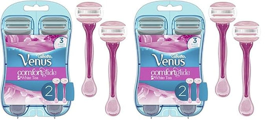 Gillette Venus ComfortGlide Disposable Razors for Women, 2 Count, White Tea Scented Moisture Bars for a Smooth Shave (Pack of 2)-Velvo Beauty
