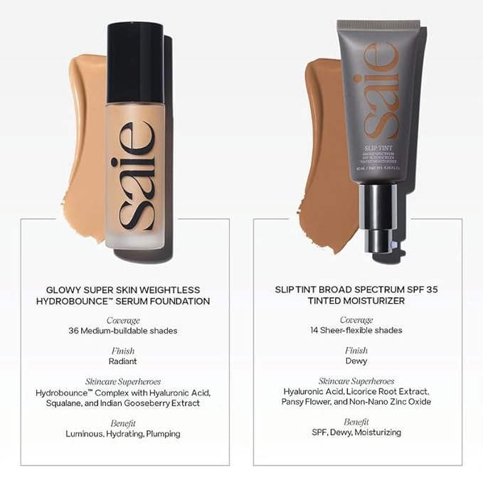 Saie Slip Tint Tinted Moisturizer with SPF 35 - Light Coverage, Glowy Skin Tint & Mineral Sunscreen for Face with Hydrating Hyaluronic Acid - Summer Makeup Essential - Shade Eight (1.35 oz)-Velvo Beauty