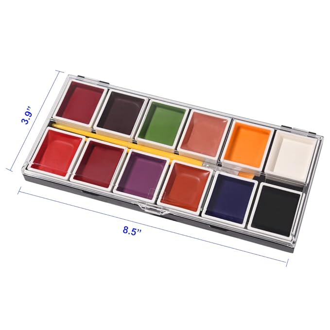 12 Colors Alcohol Activated Makeup Palette Set with Mimic Wound Sponge Makeup Egg for SFX Makeup Halloween Makeup-Velvo Beauty