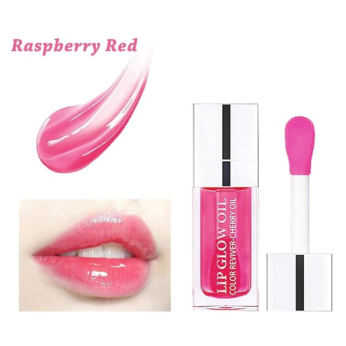Plumping Lip Oil - Hydrating Lip Oil Plumping Lip Gloss, Crystal Jelly Moisturizing Lip Oil/Polished Lip Oil Lines/Tint Moisturizing Transparent Lip Balm Care Stick (Raspberry)-Velvo Beauty