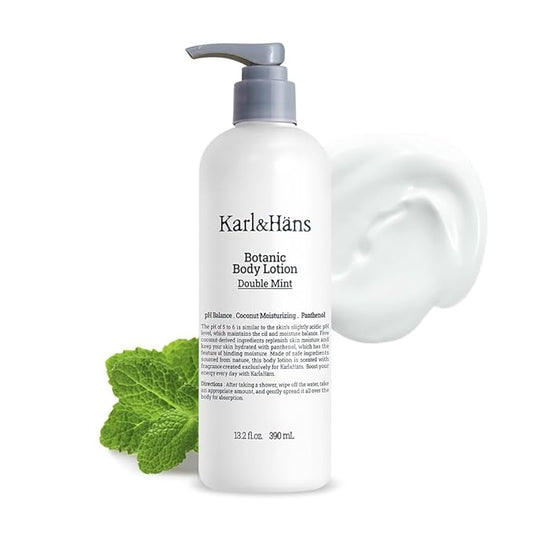 Karl&Hans Botanic Body Lotion Double Mint, Fresh Revitalizing Body Lotion - Invigorating Eucalyptus and Mint Fragrance - Non-Greasy Formula, 13.2 fl oz-Velvo Beauty